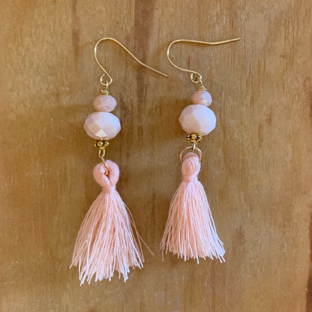 Hand made pink/peach crystal and fringe